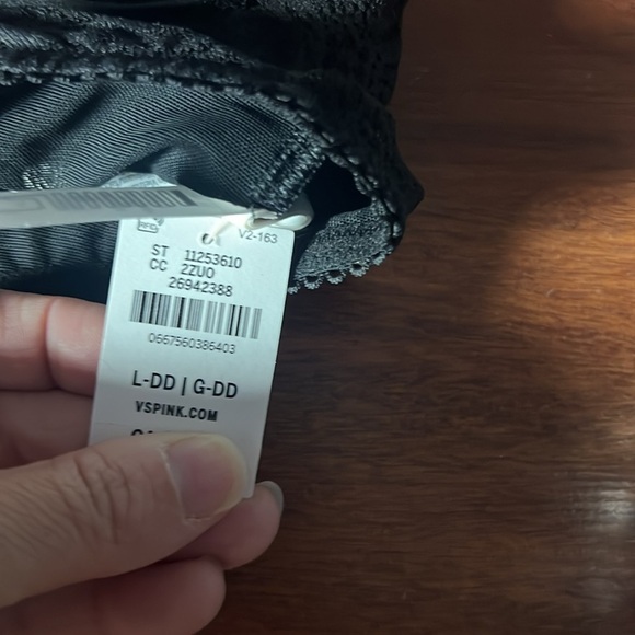 VS Pink black lace wink unlined scoop bralette Large DD lacey stretchy - Picture 10 of 11